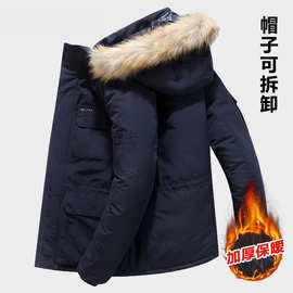 跨境批发棉服男新款冬季加绒加厚棉休闲大码工装防寒保暧棉衣黑色