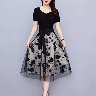 连衣裙子女士装夏季2024年新款休闲遮肉显瘦小个子气质洋气中长裙