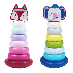 Wooden rainbow tower stacked high animal tumbler set column set ring children's early education educational wooden toys