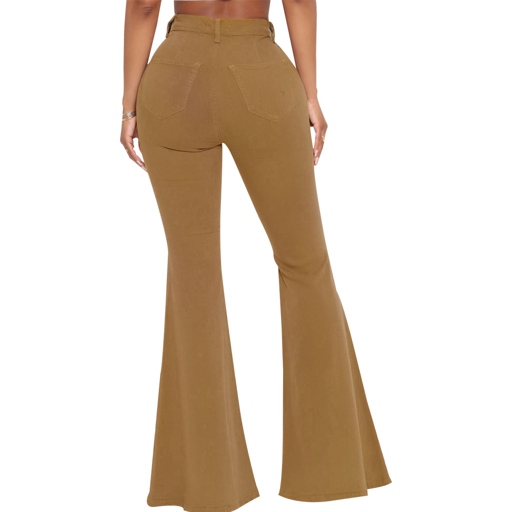 امرأة اليومي أسلوب بسيط اللون الصامد مكتمل الطول مغسول سروال واسع جينز display picture 55