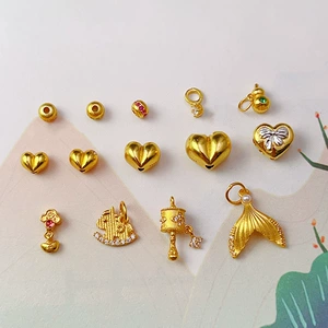 S925 Silver Gold-Plated Peach Heart Gourd Rotating Tube Fish Tail Spacer Bead Accessories Pendant Bracelet Charm DIY New
