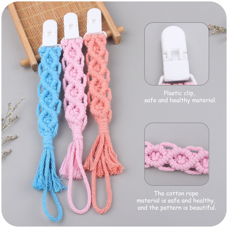 Suministros de bebé nuevo clip de pezón de plástico pezón cuerda creativa bebé DIY hecho a mano tejido de algodón cuerda pezón cadena