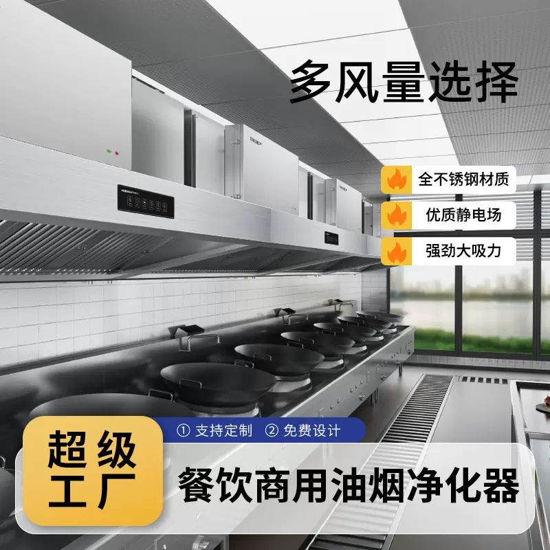 商用油烟净化器餐饮酒店油烟机不锈钢静电复合式油烟净化一体机