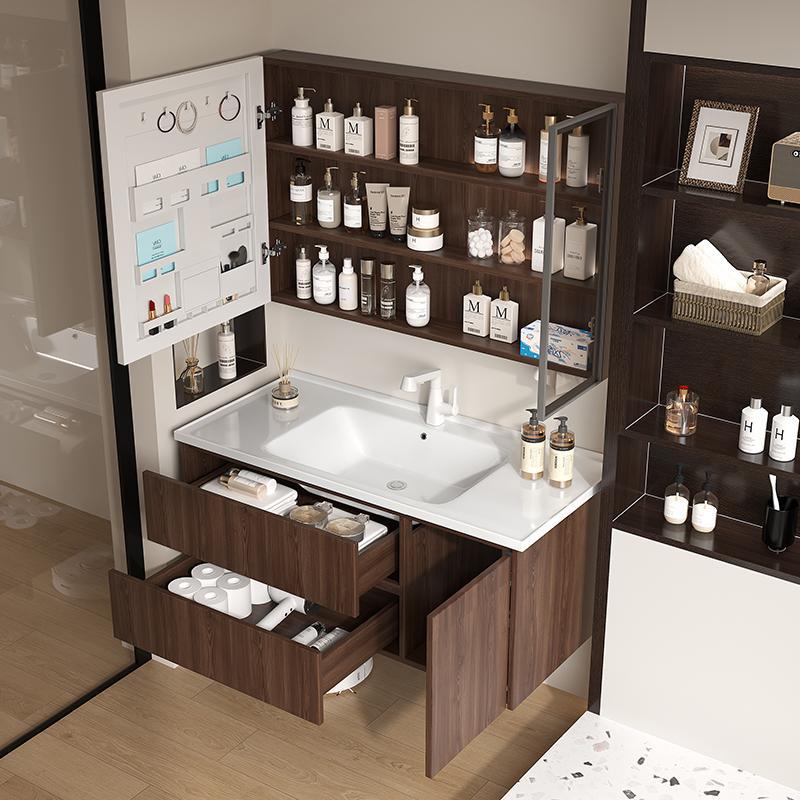 Baño de color de nuez panal de panal gabinete de baño combinado en cerámica lavabo lavabo gabinete lavabo