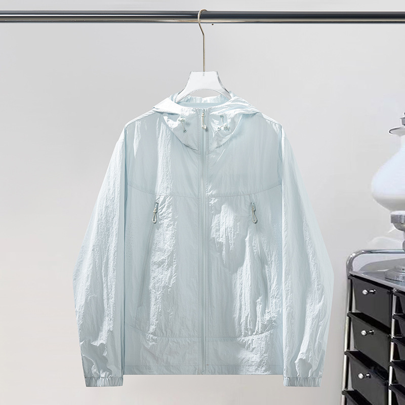 卸売夏の日焼け止め服薄いカジュアル無地フード付き通気性ジャケットカップル着用屋外 UPF50 + 日焼け止め服|undefined