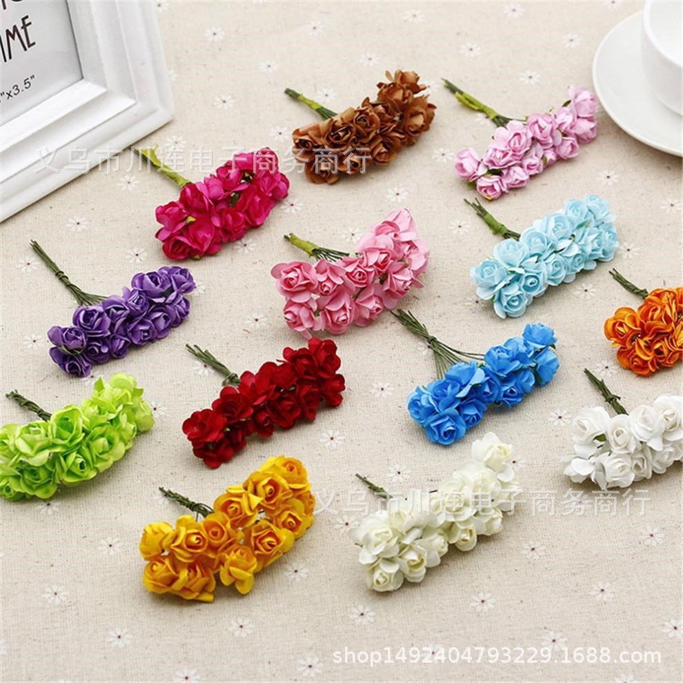 1.5CM中号小纸花玫瑰礼物袋礼品盒子装饰仿真干花手工小纸花