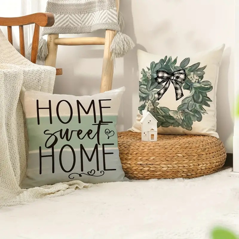Funda de Almohada con Estampado de Lino, Verde, para Cojín de Sofá, Decoración de Sala de Estar, para Amazon y Temu