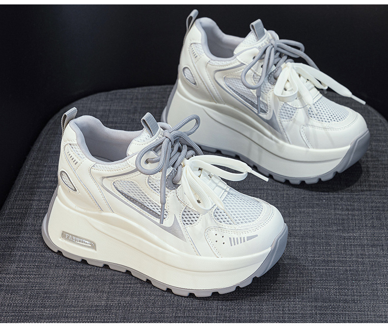 Giày sneaker nữ đế dày phong cách cổ điển, tăng chiều cao, phối màu xám vàng — Xám 5032-1, Vàng 5032-1 chi tiết 14