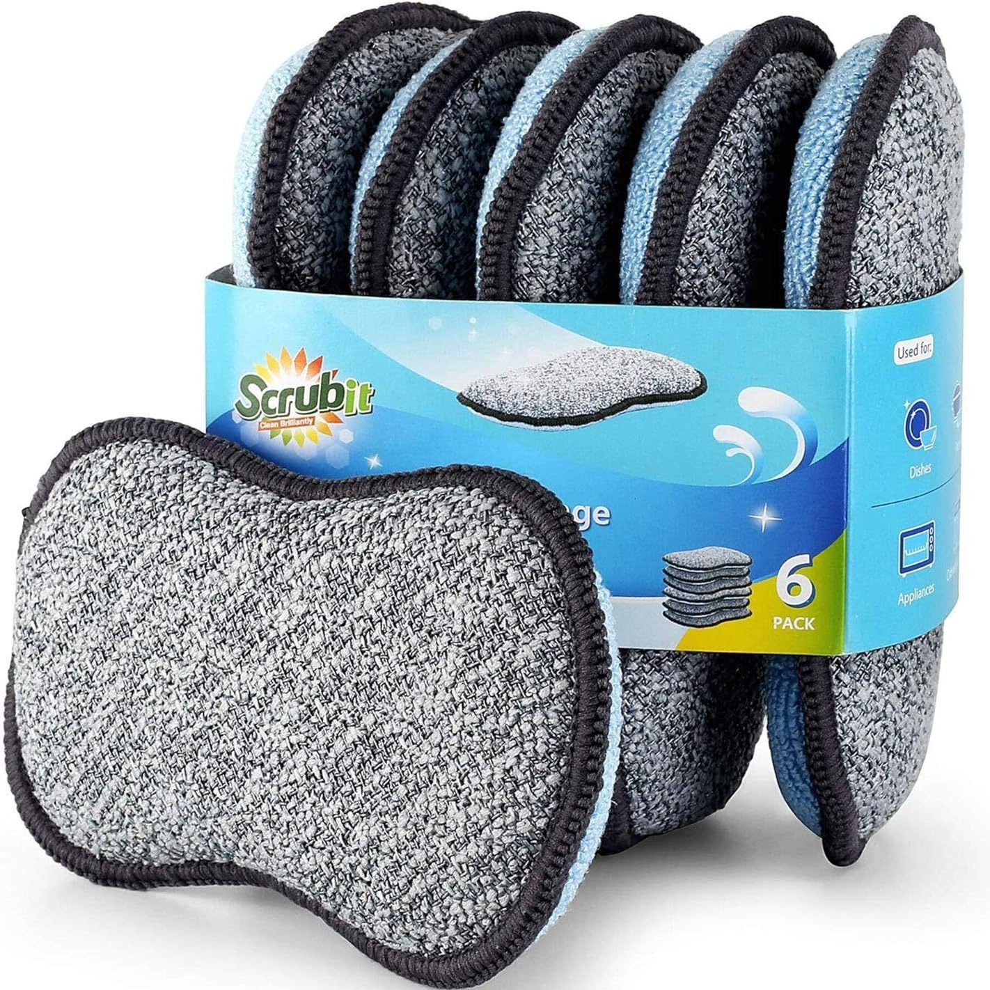 Amazon's Popular Double-Sided Cleaning Sponge Block Kitchen Household Steel Wire Scrubber Non-Stick Oil Pot Scrubber Artifact Wear-Resistant and Durable