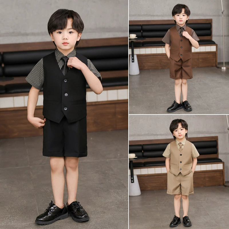 Детский жилет, платье, костюм, летний свадебный костюм с цветочным узором для девочек, костюм для первого дня рождения, костюм для выступления для мальчиков