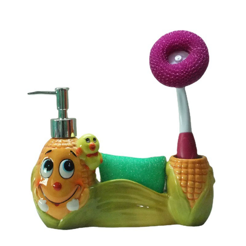 Ceramic fruit shaped washing kit cute cartoon painted kitchen utensils Press the head to design the washing kit