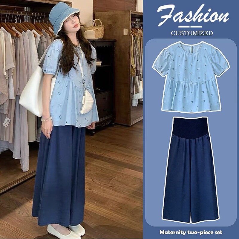 Maternity Wear, Summer Loose-Fitting Short-Sleeved New Style, Trendy Mom Outfit, a Complete Set of Outing Clothes That Look Slim, Fashionable and Stylish, Covering the Pregnancy Belly Maternity Wear, Summer Loose-Fitting Short-Sleeved New Style, Trendy Mom Outfit, a Complete Set of Outing Clothes That Look Slim, Fashionable and Stylish, Covering the Pregnancy Belly