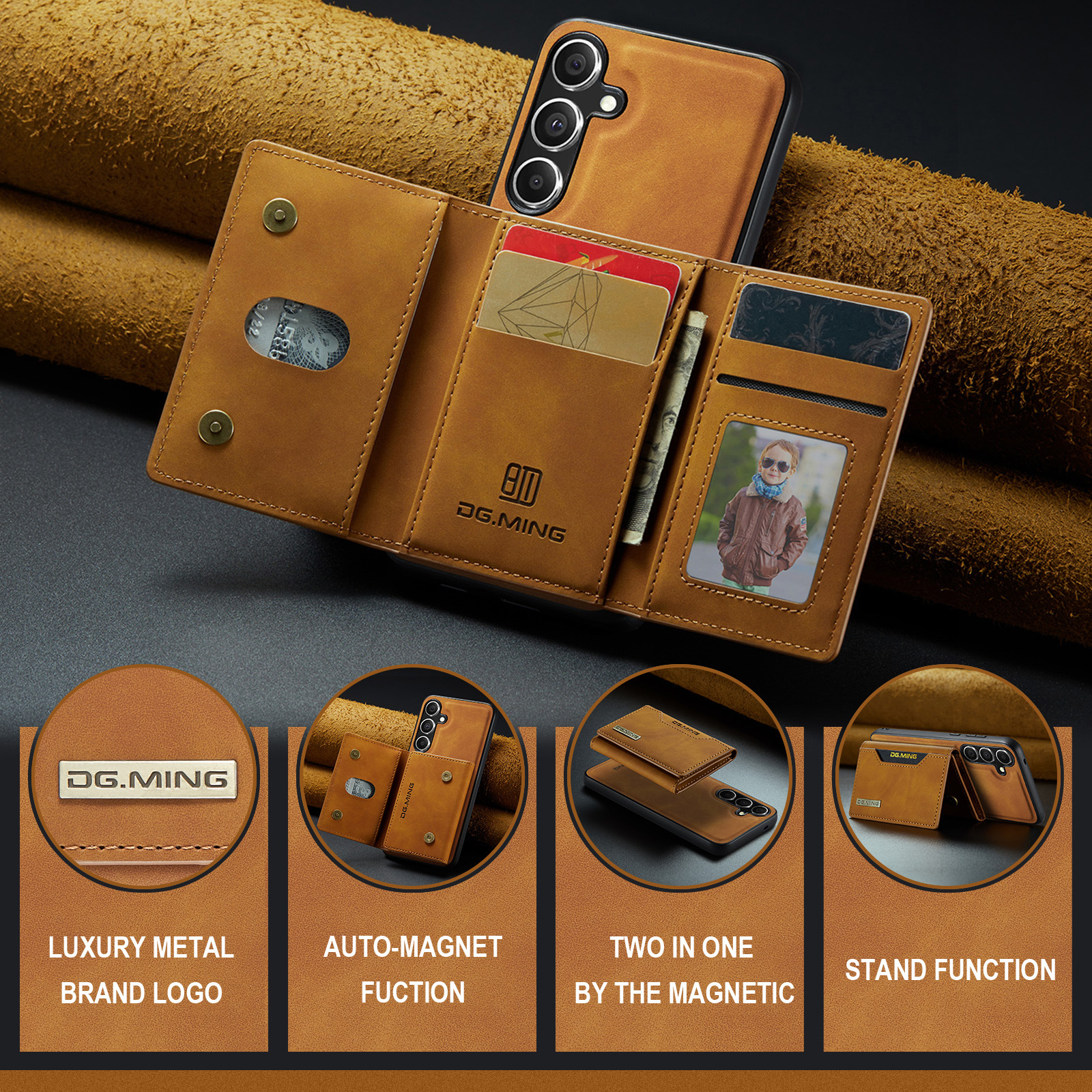 M2 per Samsung S24 custodia protettiva magnetica a tre ante S24 Plus custodia per telefono portafoglio diviso due in uno_voghion.com