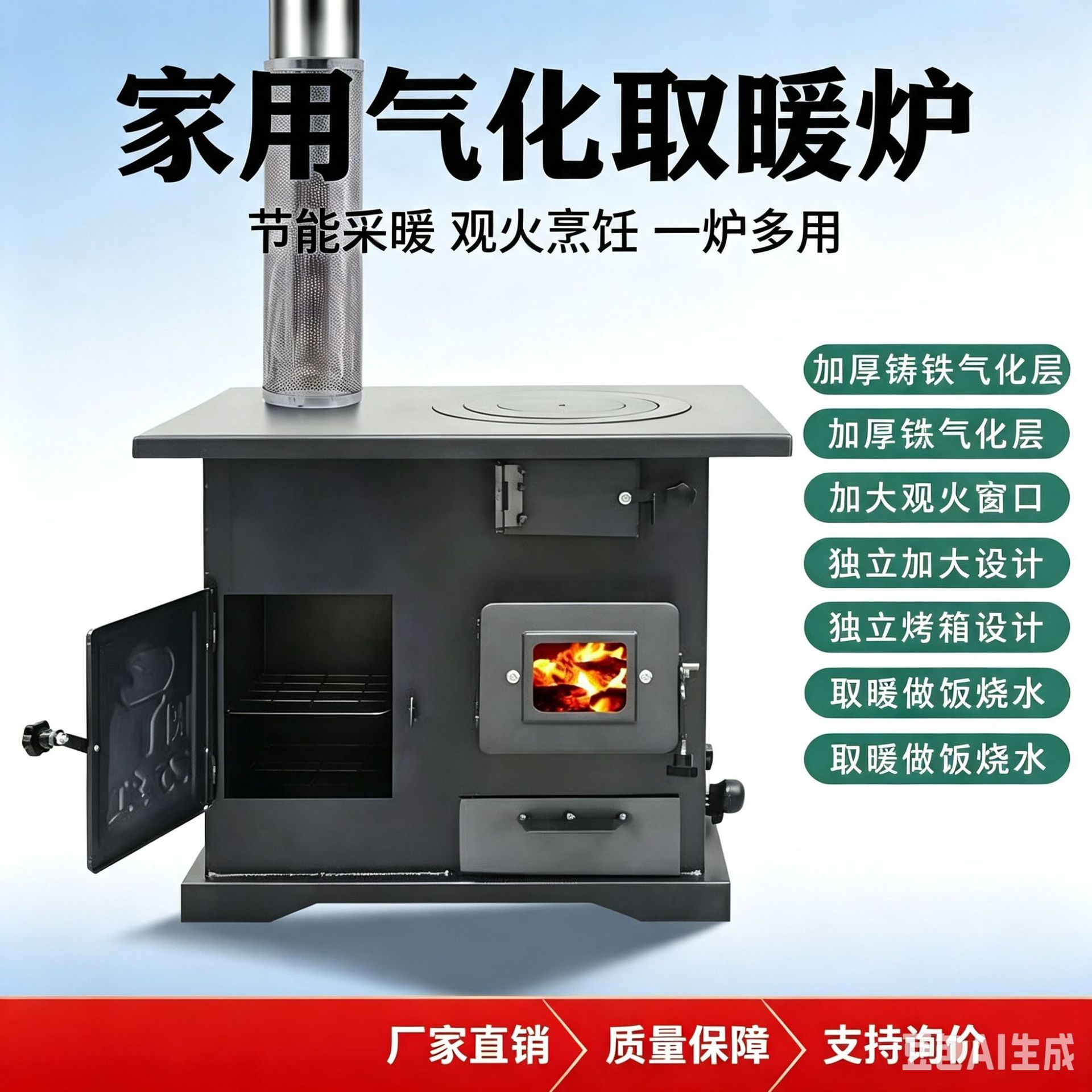 柴煤两用无烟汽化炉取暖炉新款关火室内家用农村可通炕猛火灶