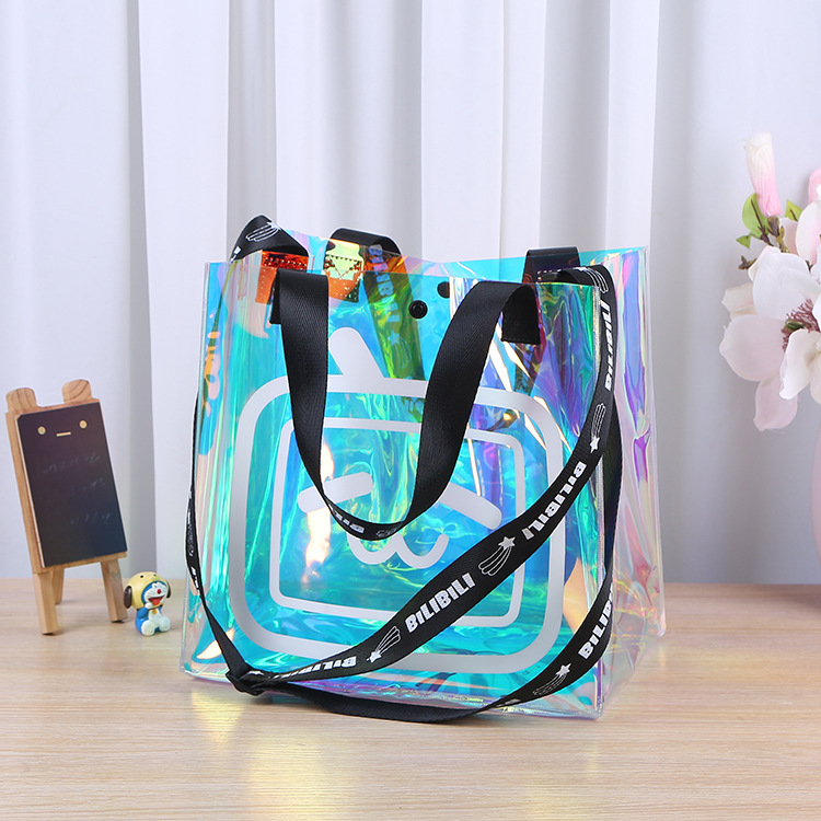 Bolsas de PVC con impresión de logotipo personalizado para tiendas de ropa, bolsas de plástico transparentes, bolsas láser coloridas, bolsas holográficas láser. image 5