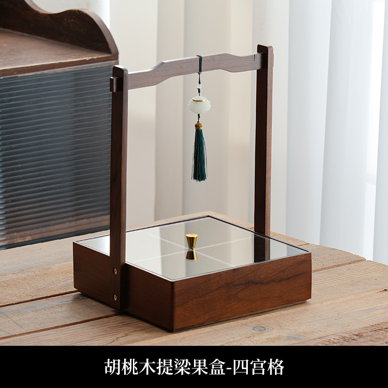 Nuevo estilo chino de nueces de madera seca bandeja de frutas casera sala de estar mesa de té semillas de melón dulces caja de nueces caja de almacenamiento de madera sólida