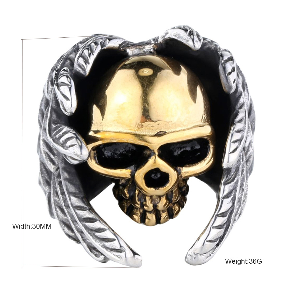 外贸时尚个性钛钢骷髅头戒指复古潮男朋克不锈钢翅膀骷髅指环