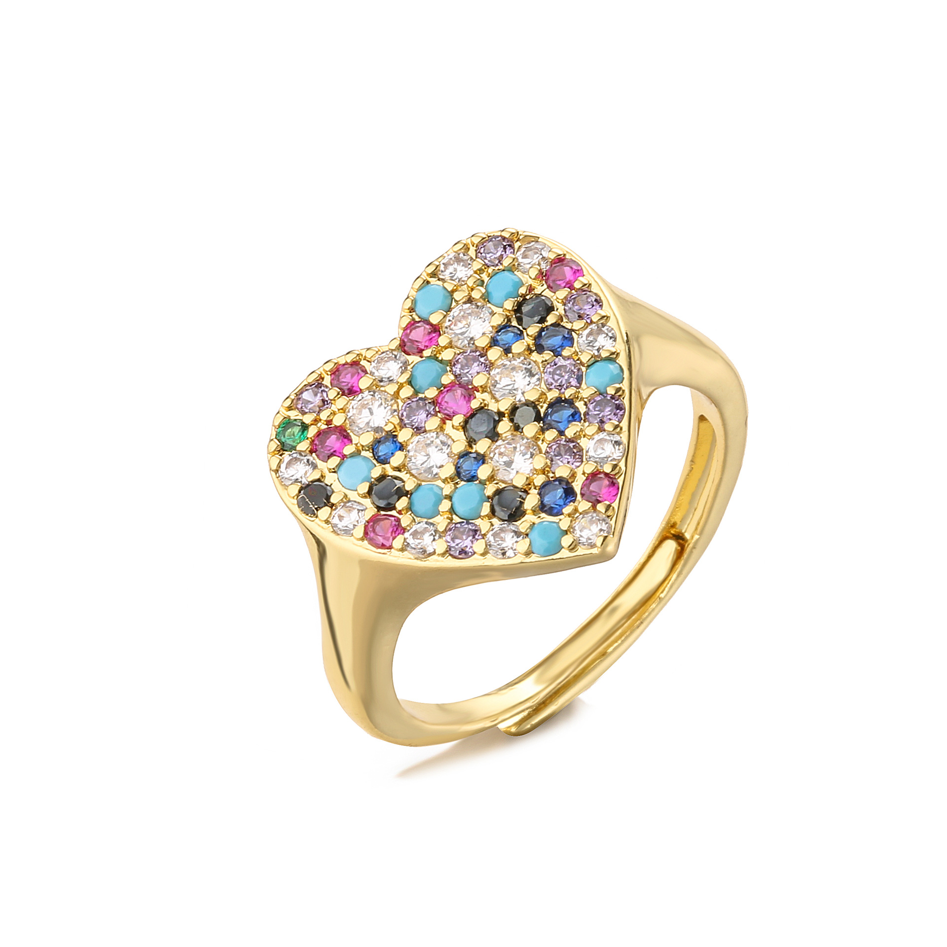 Fashion Heart Shape Copper Inlaid Zircon Open Ring 1 Piece