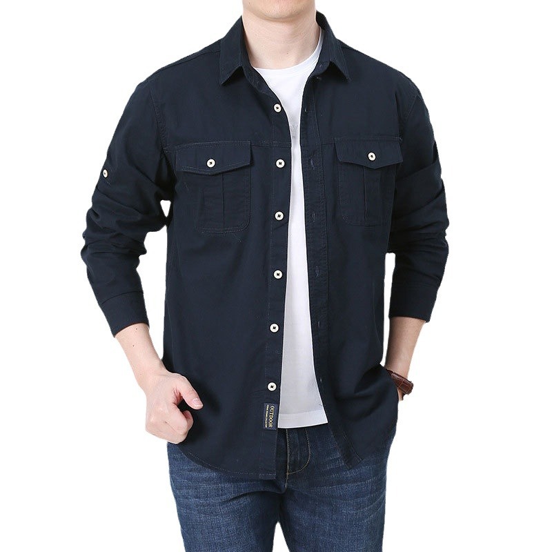2024 primavera y otoño nueva camisa de mangas largas de algodón de bolsillo uniforme militar de gran tamaño camisa casual de hombre abrigo delgado