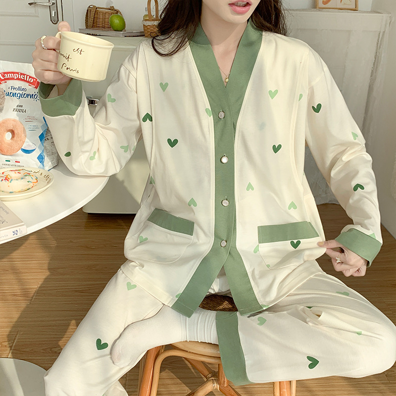 가을 겨울 달 의류 봄과 가을 산후 순면 클래스 A 임산부와 모유 수유를위한 느슨한 세트 잠옷 착용