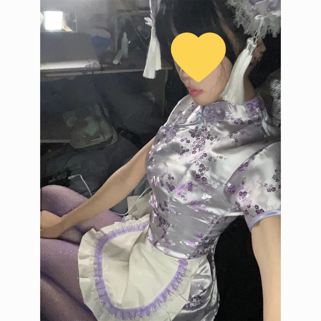 Summer Chinese Little Chef Lolita Japanese Style Maid Apron Outfit New Chinese Style Cheongsam Dress Set