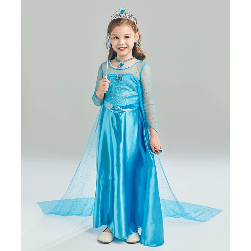 Платье принцессы Frozen для девочки, юбка-платье с накидкой, набор аксессуаров: корона, палочка, серьги