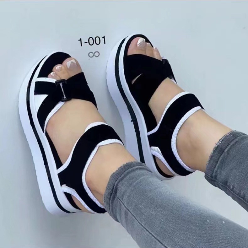 2023 New Arrival Fashionable Plus-Size Platform Sandals for Women—Cross-Border Supply, Flat-Heel Design with Velcro Straps, Perfect for Beach Wear