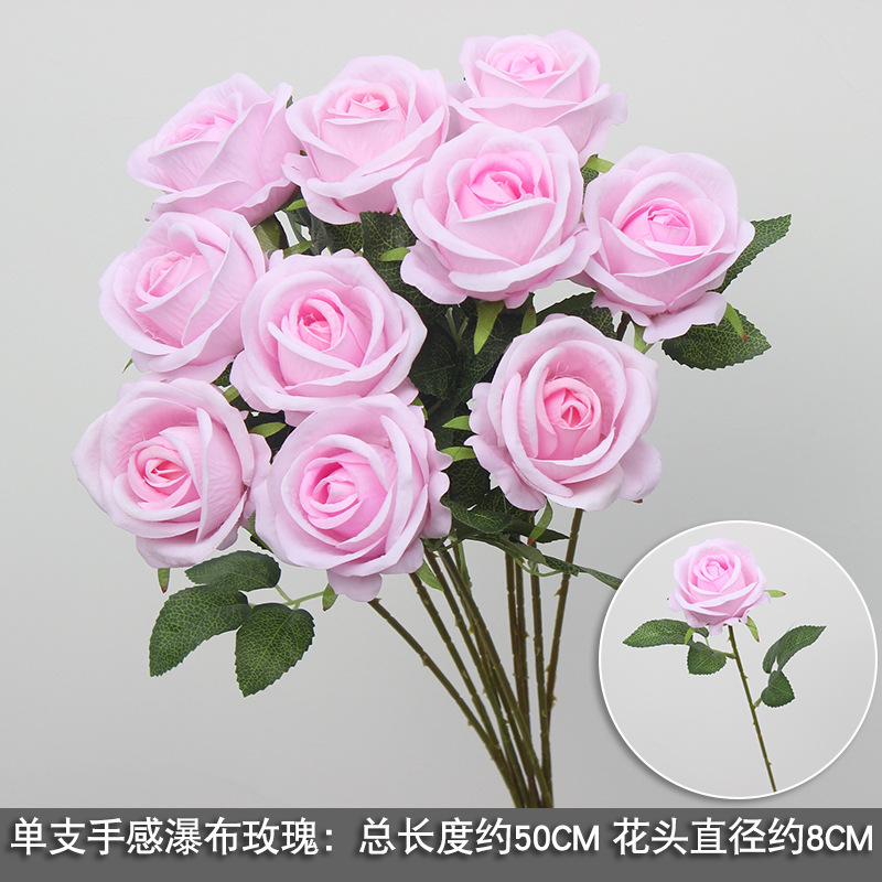 Franela de flores artificiales Cascada de rosas Decoración de flores falsas Pared de fondo Red de celebridades perforada Decoración de rosas Centro comercial Pared de cártamo