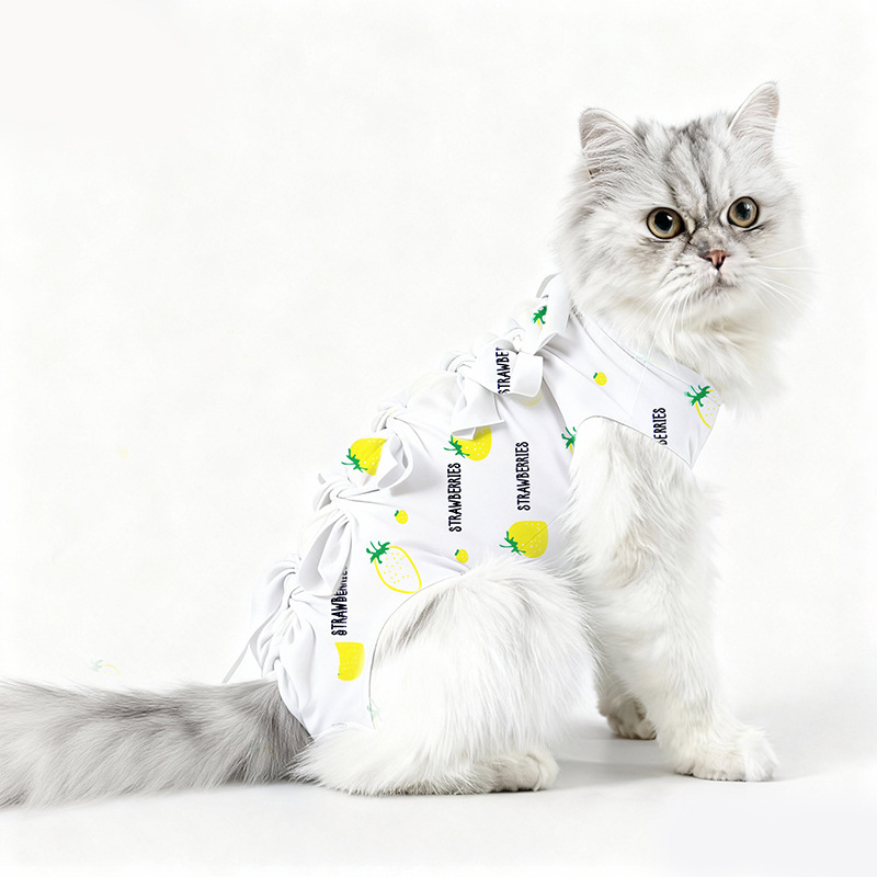 Ropa de esterilización para mascotas, ropa de recuperación de una pieza con lazo para sujetar, vendaje anti-lamido para gatos después de cirugía de esterilización, ropa de esterilización transpirable y elástica. image 10