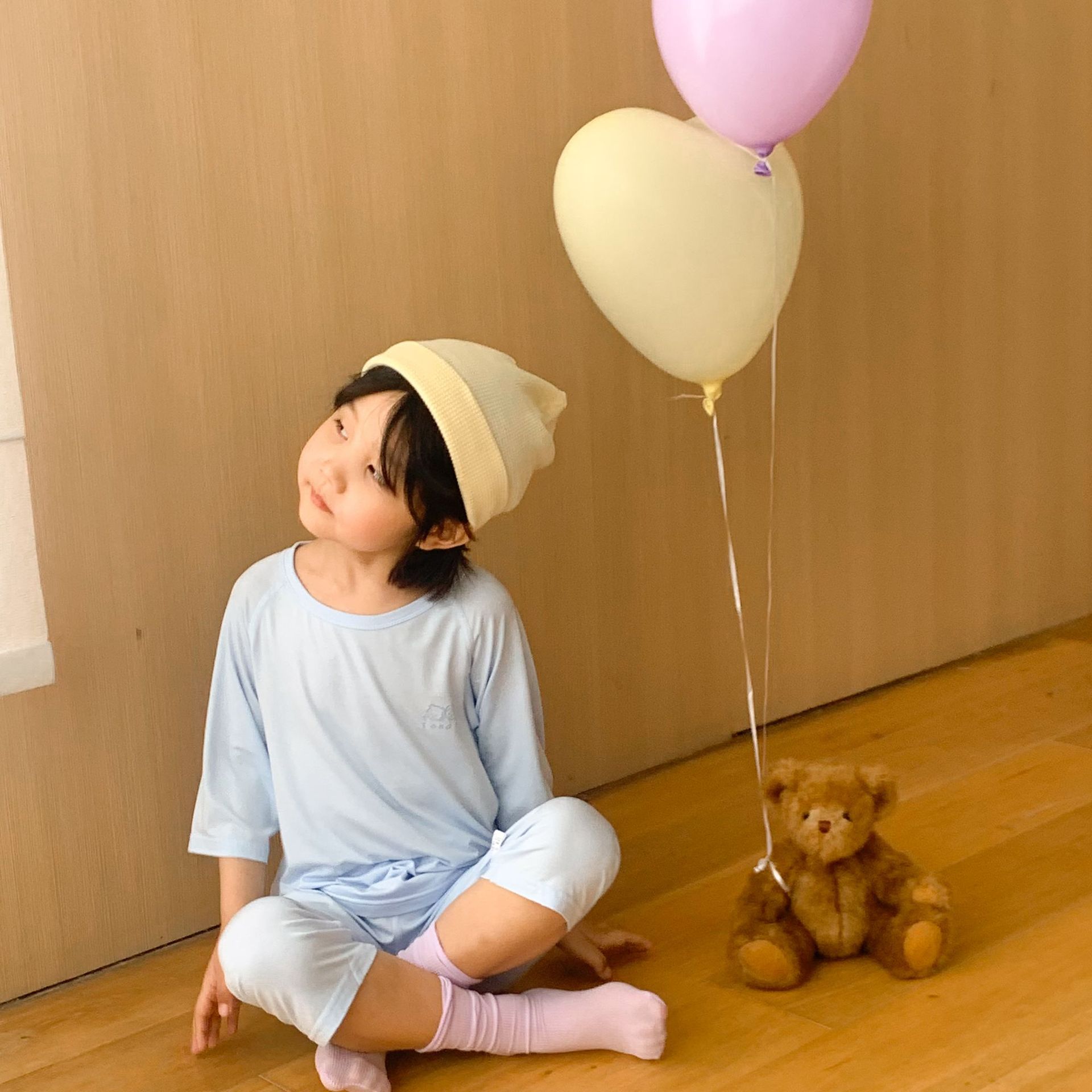 Pijamas de verano para niños sin hueso ropa de aire acondicionado delgada niña Tensi hombro conjunto de siete puntos ropa para el hogar bebé