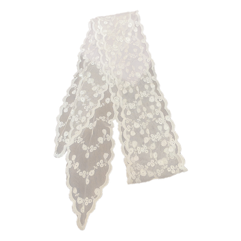 Versión coreana de la bufanda de seda bordada de encaje, banda para el cabello, lazo para el cabello casual de temperamento salvaje, tocado de vacaciones de moda, accesorios para el cabello, sentido de alta gama