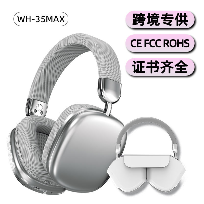 Cross-border New WH35Max Headset Electroplated Simple Wireless Long Endurance Bluetooth Headset in stock