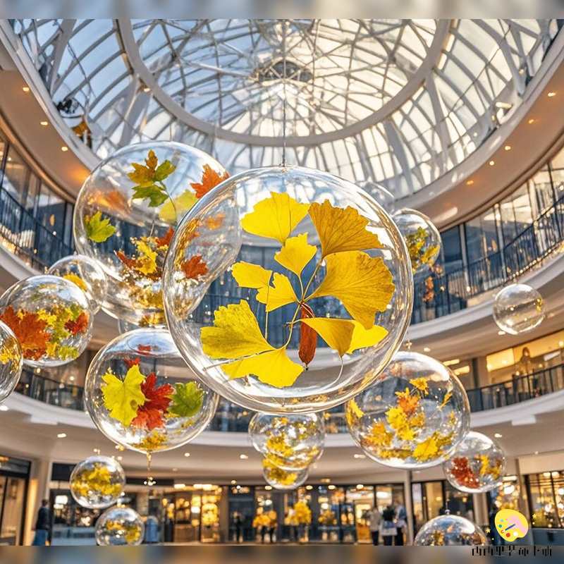 秋日商场彷真枫叶波波球氛围装饰品空中吊饰气球美陈场景布置道具
