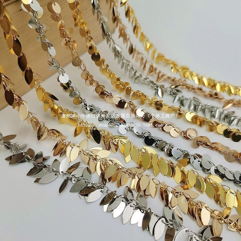 diy材料多层叶子组合铜链条链耳耳钉配件流苏镀制作饰品手工链子