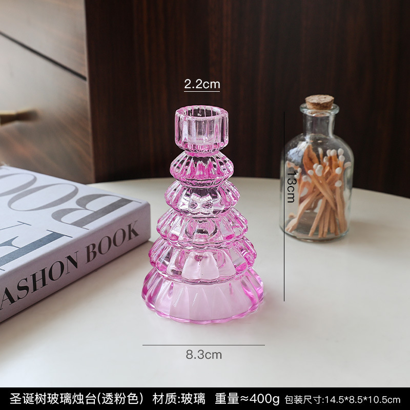 北欧シンプルな透明ガラスクリスマスツリー燭台装飾品クリスマスホリデー用品家庭用品テーブル装飾|undefined