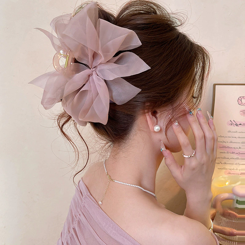 Super Fairy Fluffy Hair Clip Women's High-End 2025 New Mesh Bow Shark Clip Hair Clip Headwear