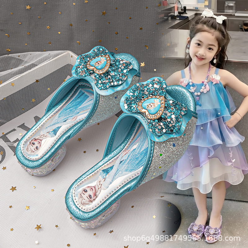 Girls' High-Heeled Sandals, Kidsren's Slippers, Elsa Princess Shoes, 2026 Fashionable Summer New Style, Small and Medium-Sized Kidsren's Slippers