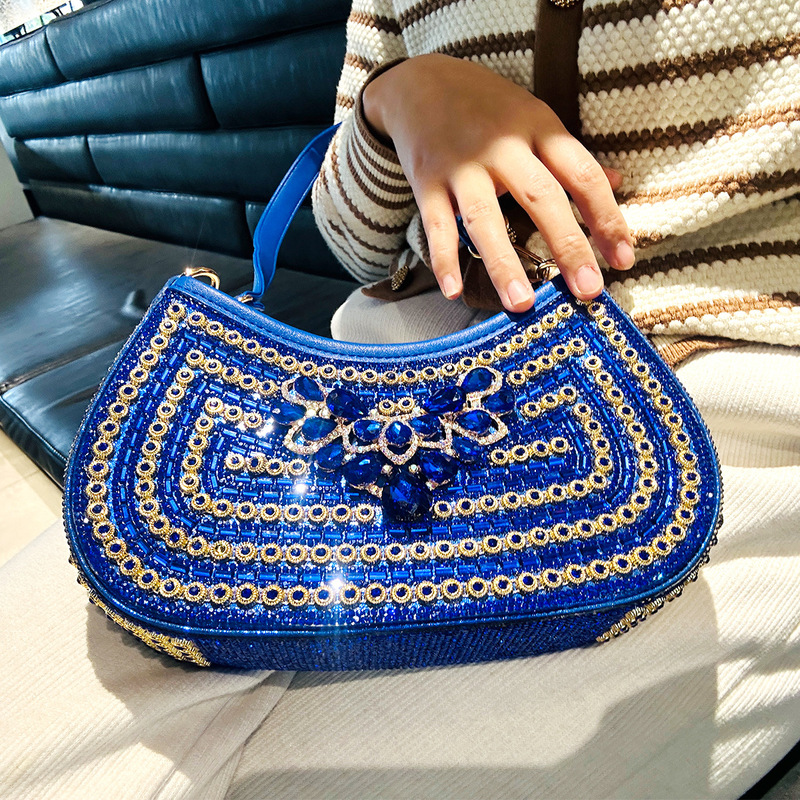 Cross-Border Shoulder Bag Women's Evening Bag 2024 Crescent Bag Full of Rhinestones Underarm Designer Wallet Crossbody Saddle Bag Cross-Border Shoulder Bag Women's Evening Bag 2024 Crescent Bag Full of Rhinestones Underarm Designer Wallet Crossbody Saddle Bag