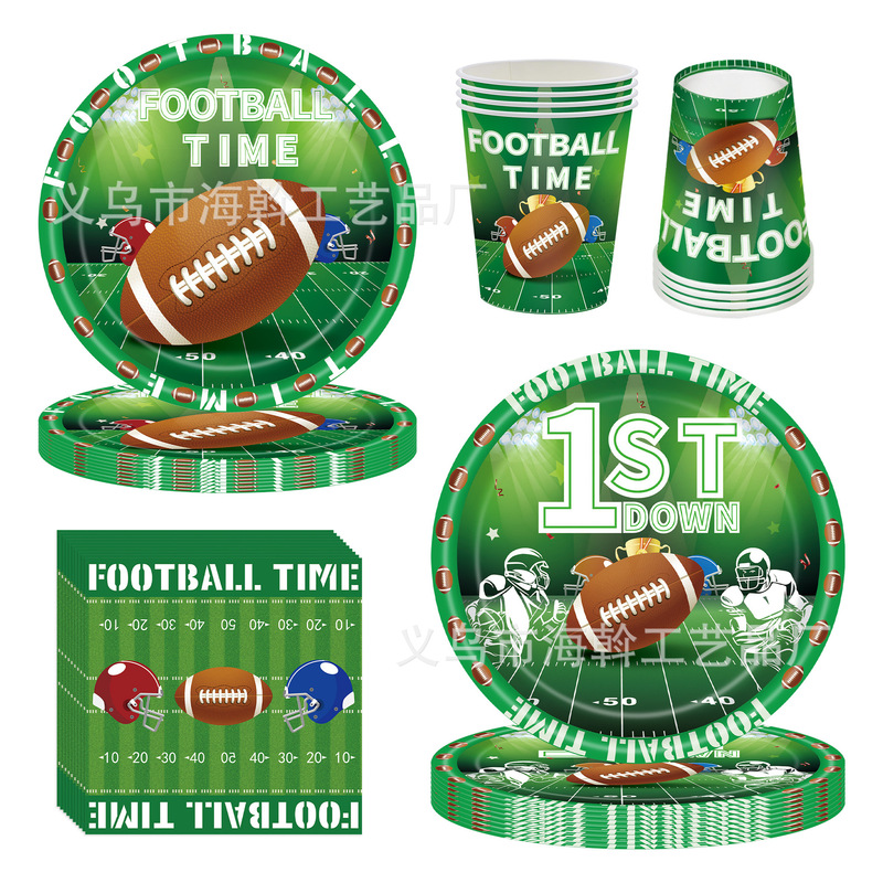 Cross-Border New Super Bowl Green Football Party Decoration Sports Set Paper Plates Paper Towels Tableware Supplies Wholesale Cross-Border New Super Bowl Green Football Party Decoration Sports Set Paper Plates Paper Towels Tableware Supplies Wholesale