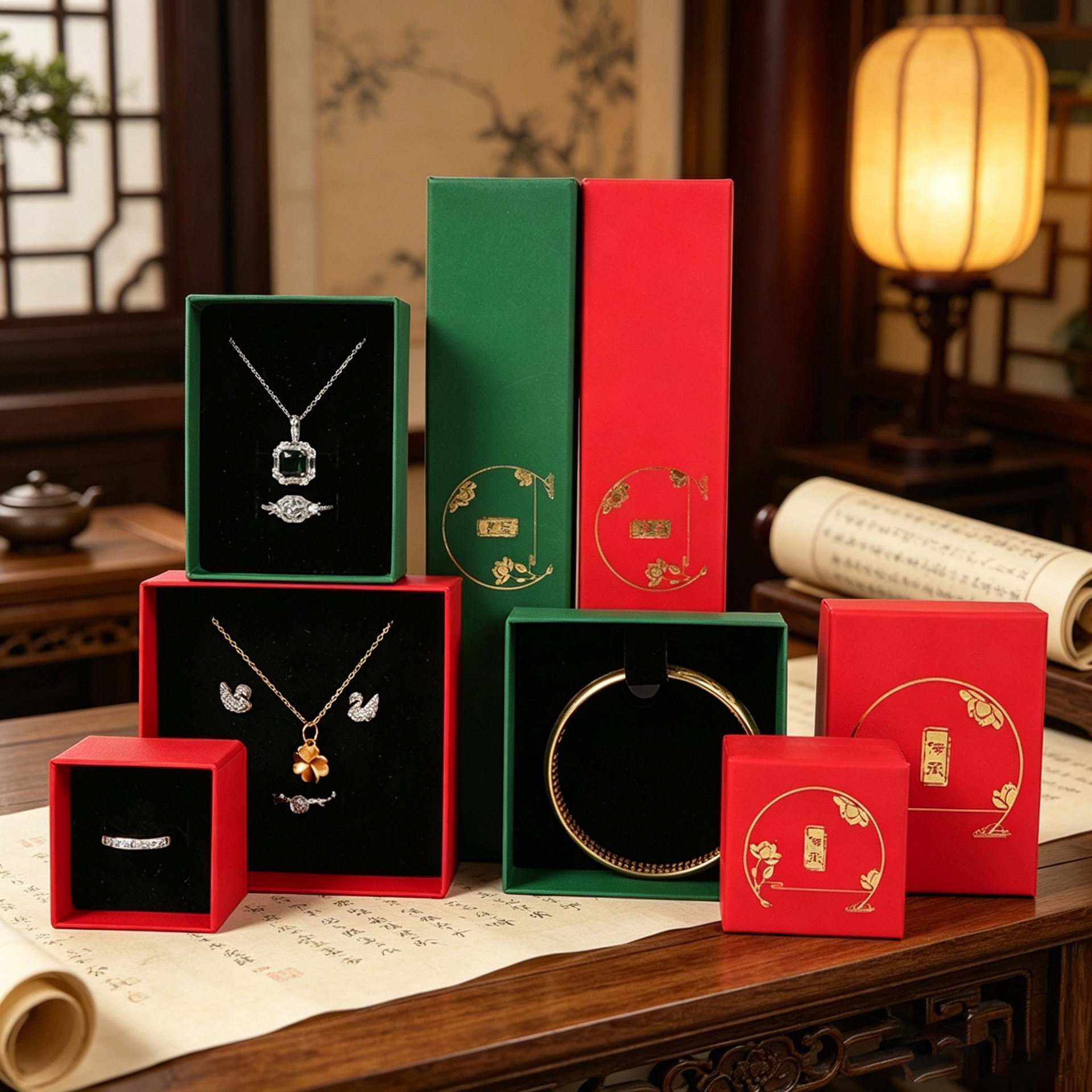 Herencia Tiandi cubierta caja de joyas anillo de papel collar caja de auriculares jade retro pulsera de esmeralda caja de pulseras