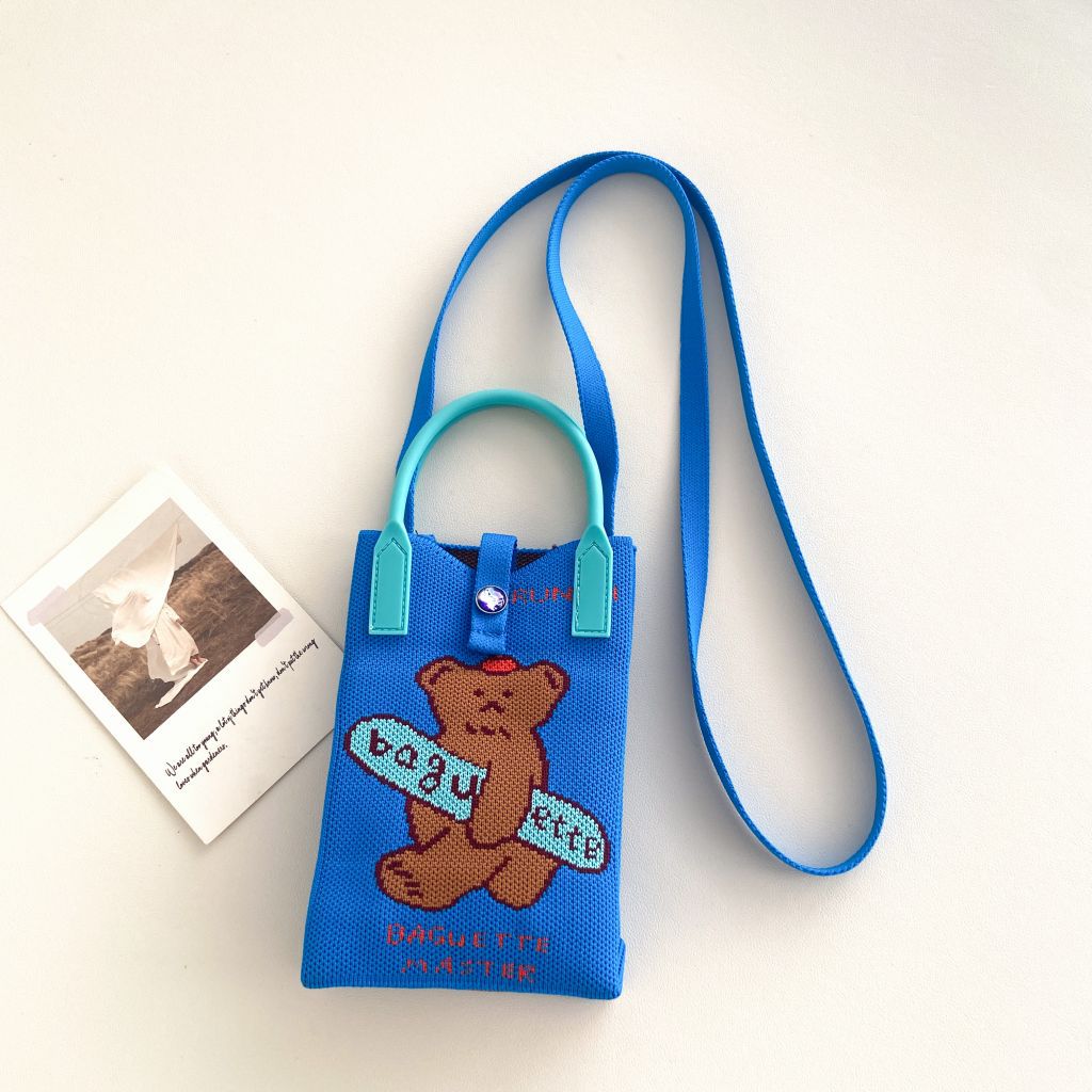 Bolso tejido para teléfono móvil con diseño único, mini bolso versátil con diseño de gato de la suerte, bolso cruzado para mujer, bolso de hombro.