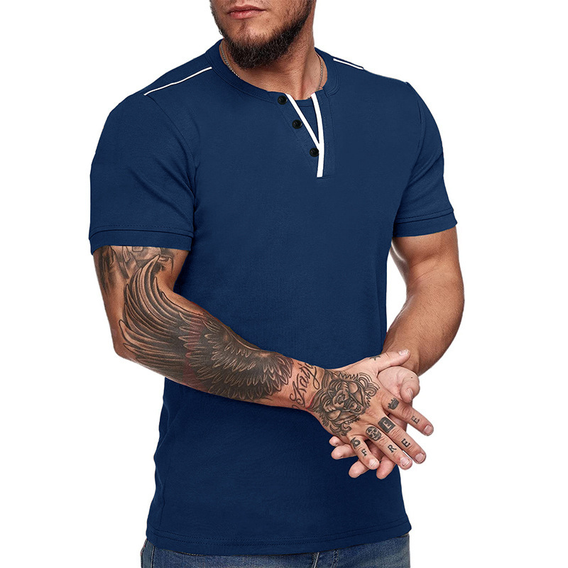 T-shirt uomo scollo a v maniche corte stile casual estivo_voghion.com