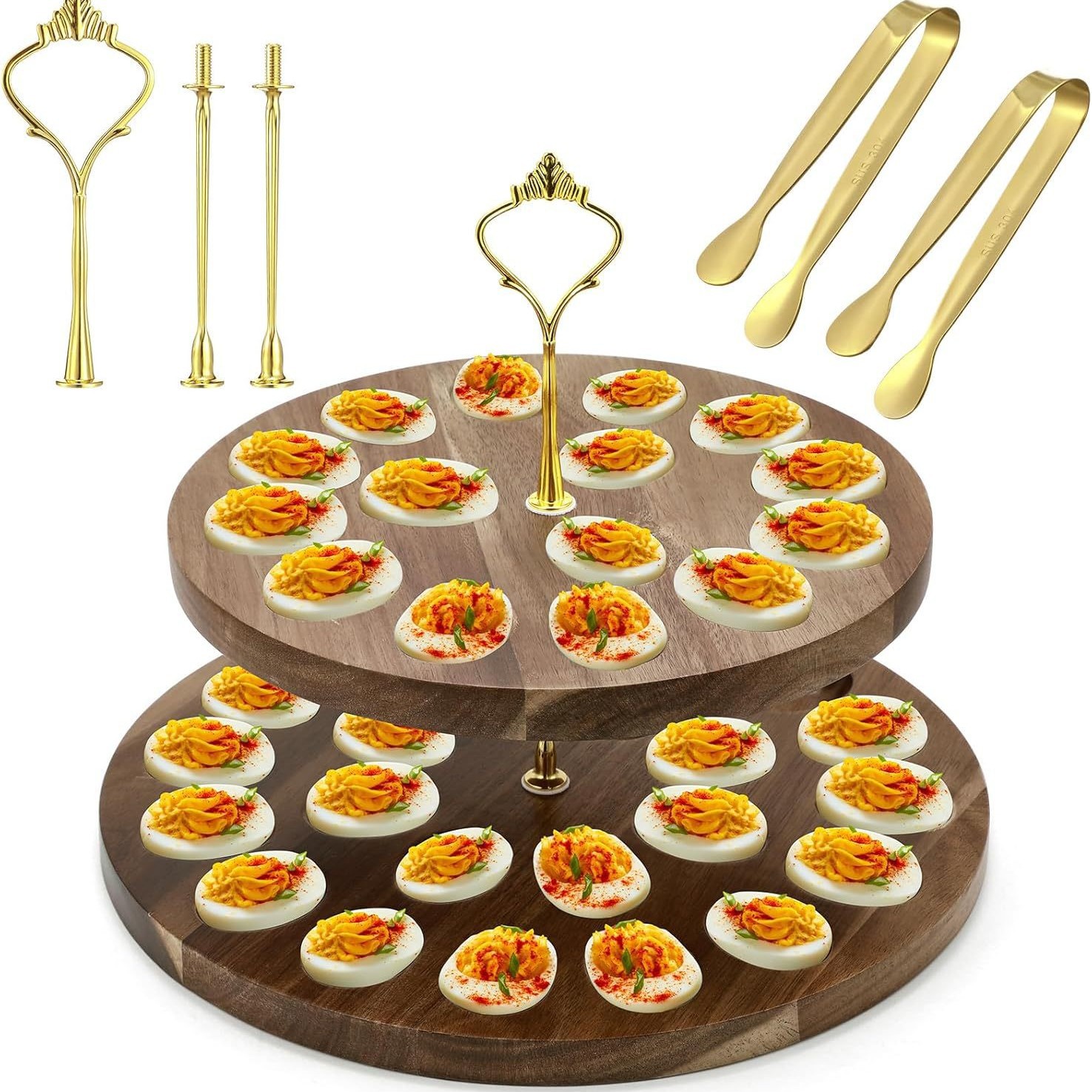 多层木制鸡蛋盘蛋架双层托盘感恩节圣诞节木制托盘双层鸡蛋架