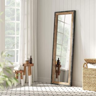 Fashion Solid Wood Dressing Mirror, Retro Full-Length Mirror, Home Wabi-Sabi Style Floor Mirror, Clothing Store Fitting Mirror