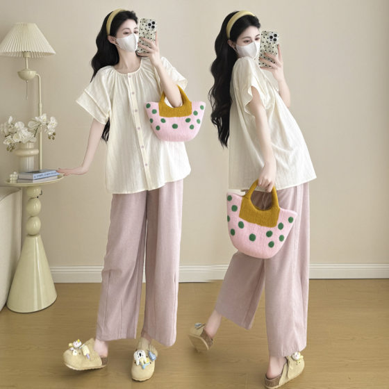 Pregnant Women's Short-sleeved Shirt Cotton Top Summer 2025 Summer New Loose plus size Maternity Casual Half-sleeved Shirt