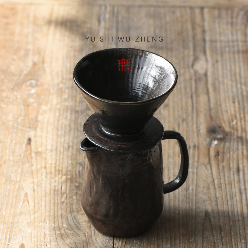 侘寂风手作咖啡具套装 V60过滤杯陶瓷分享壶 粗陶手冲咖啡壶套组