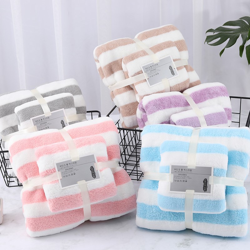 Mother and child set towel embroidered logo warp knitted coral fleece thickened wide towel bath towel suit beach towel soft absorbent