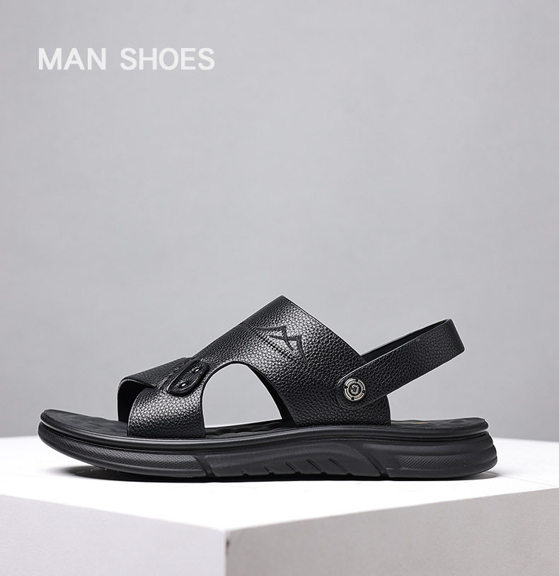 Dép sandal nam da bò thật hở ngón, quai ngang thoáng khí đi biển và dạo phố — 51226 Màu nâu, 51226 Màu đen chi tiết 13