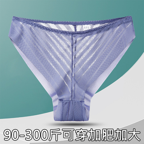 Export cotton crotch high-cut sexy underwear for women plus size medium low waist transparent hollow seamless mesh cotton crotch briefs