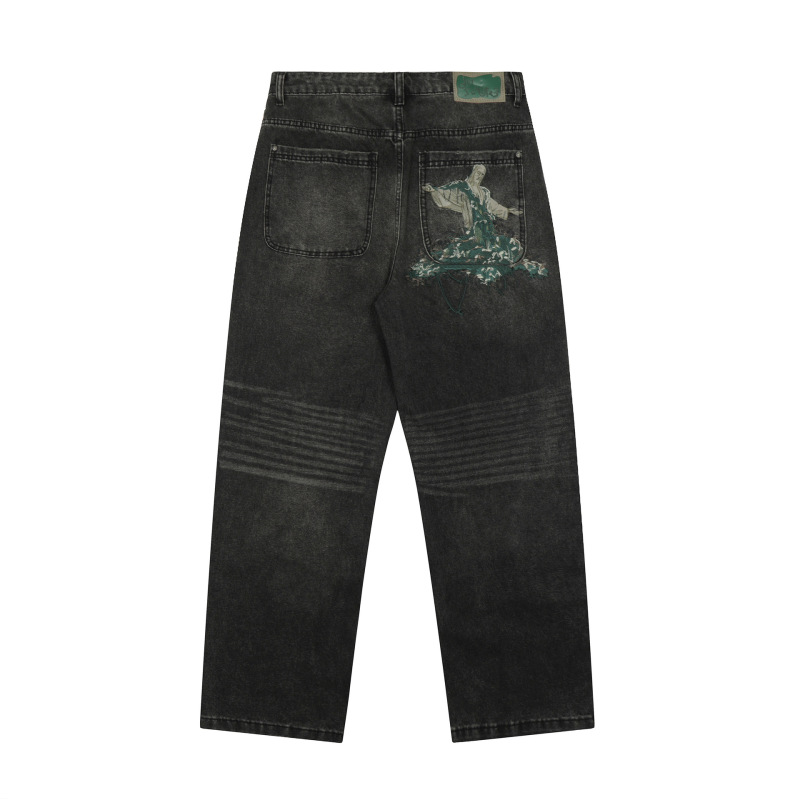derschutze gallery Denim Jeans高街刺绣潮流休闲时尚直筒牛仔裤|undefined